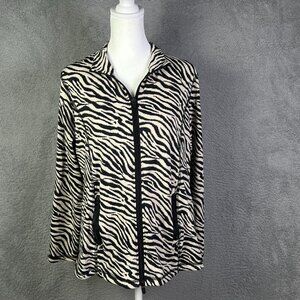 Anthony's Resort Wear Jacket Womens Medium Black Brown Animal Print Performance